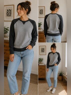 Muttonhead Made in Canada Two-Tone Crewneck Sweatshirt Gray Charcoal Size Small